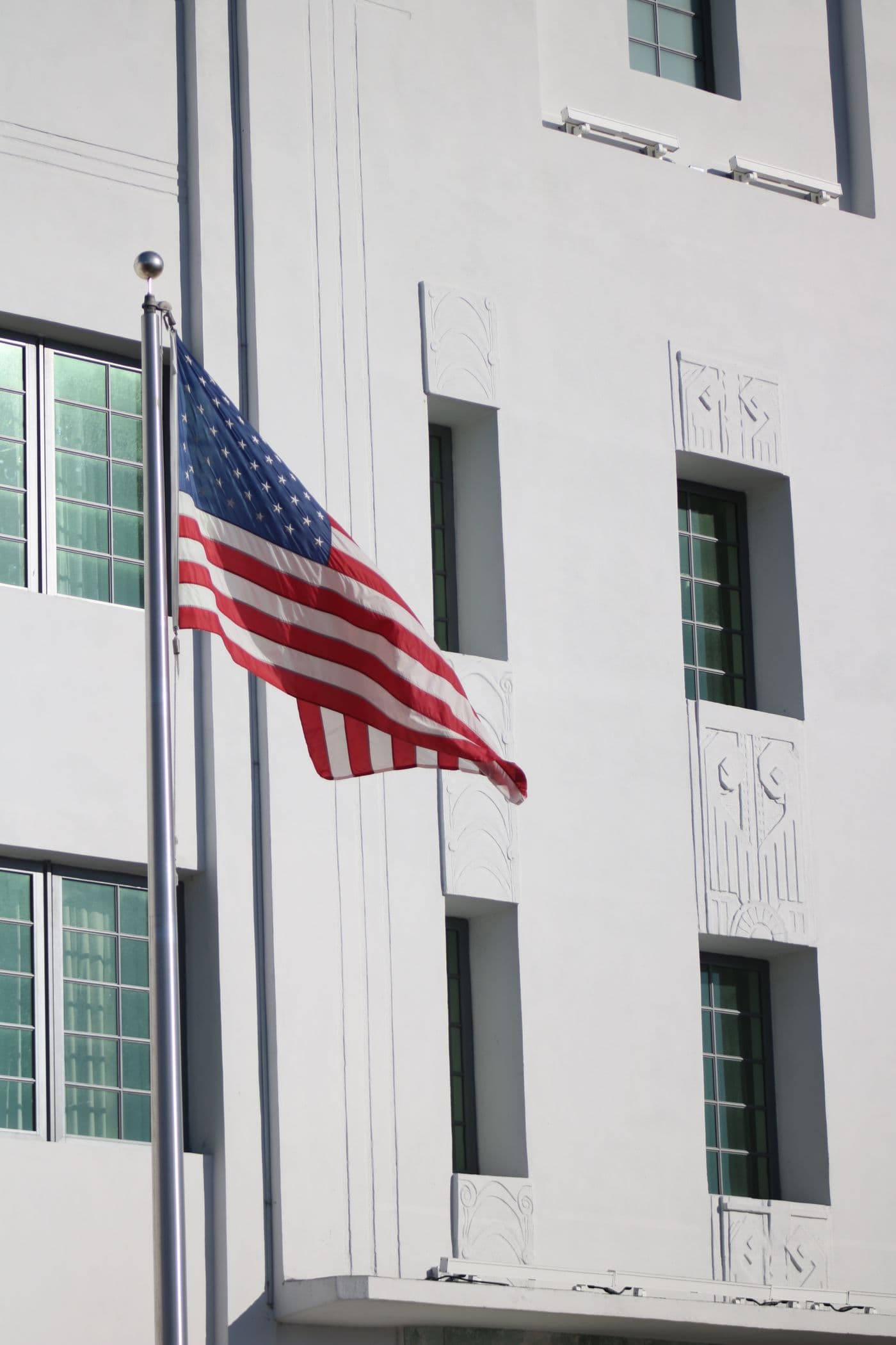 American flag outside an institutional building